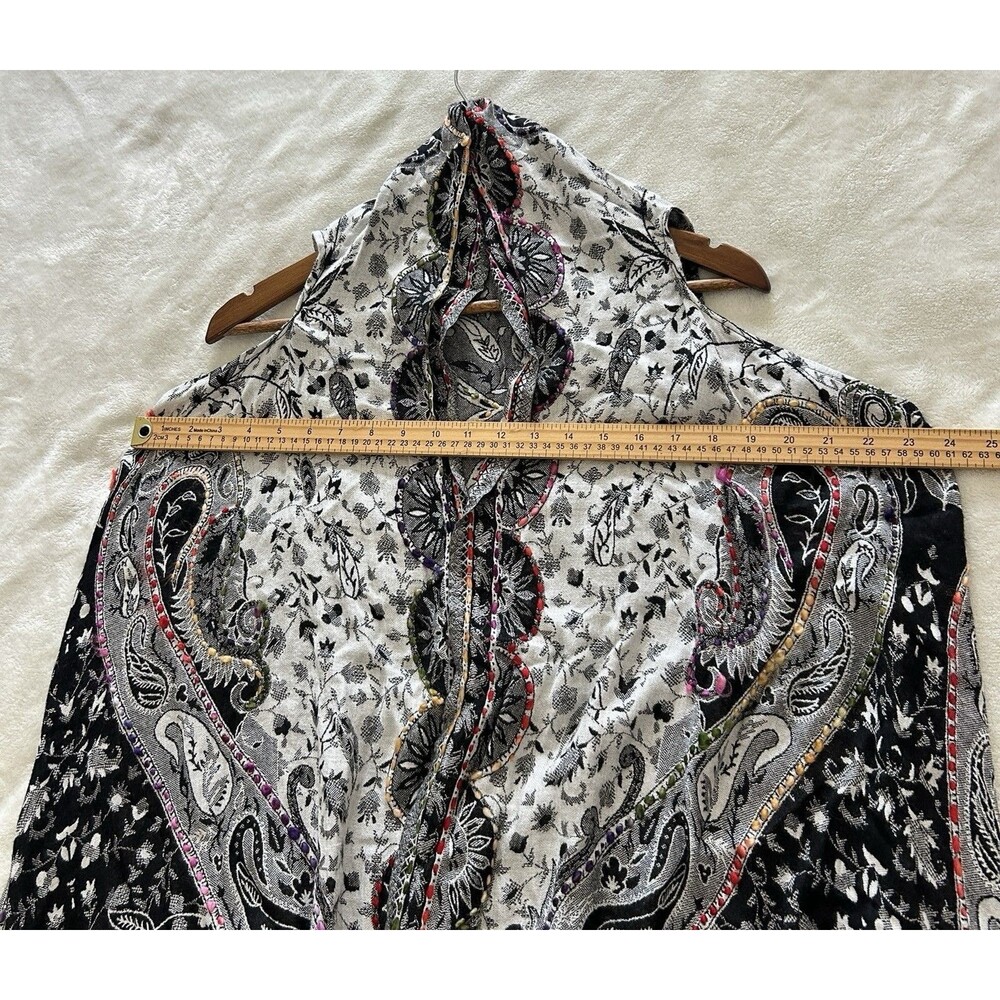 Soft Surroundings Fringe Duster Vest Black White Paisley Boho Festival Kimono - Picture 8 of 10